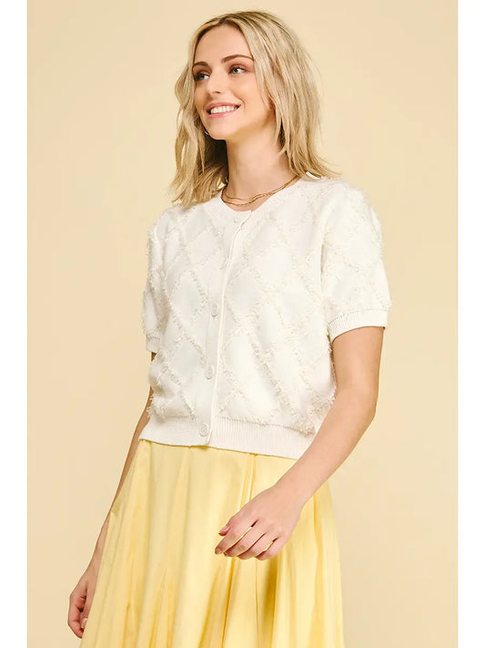 Textured Diamond Pattern Knit Cardigan
