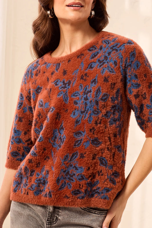 Tribal-Elbow Sleeve Crew Neck Sweater ( Maple )