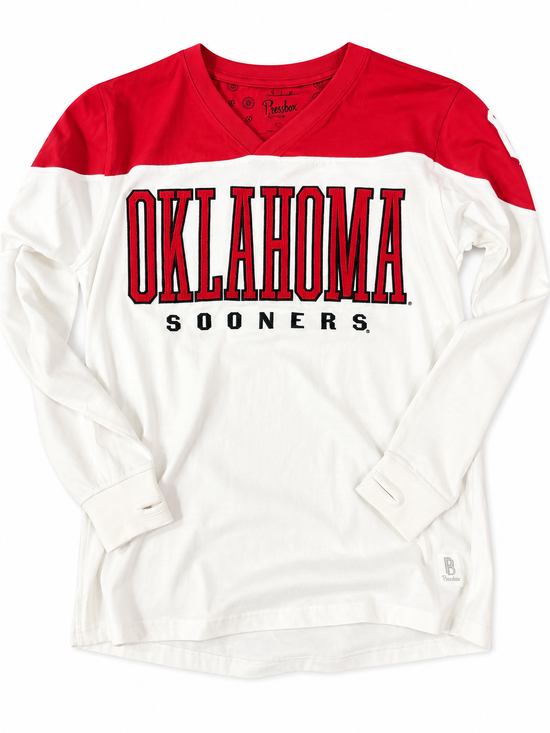 OU Long-Sleeve V-Neck Crimson-White