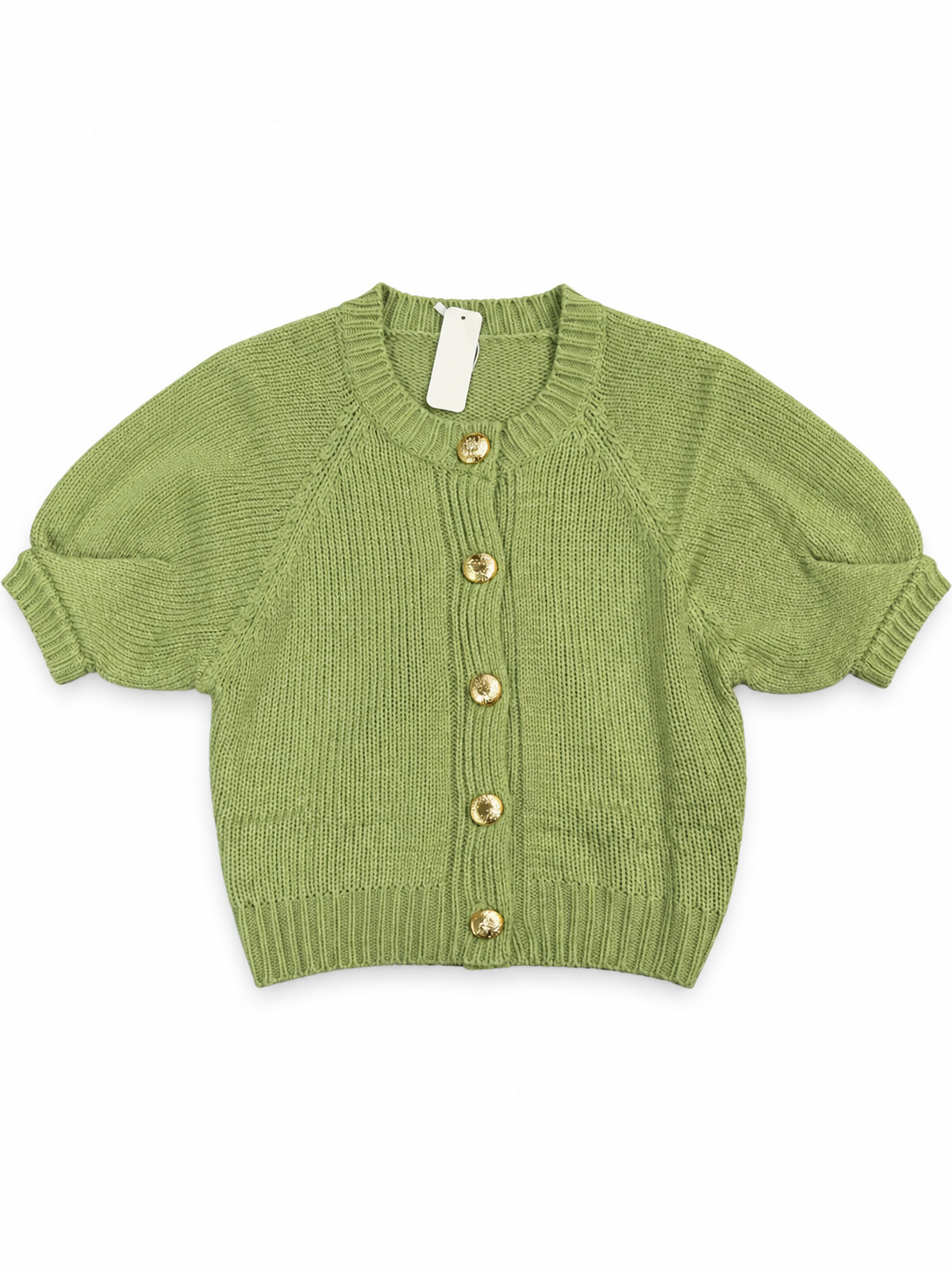 Puff Sweater Cardigan with Gold Buttons