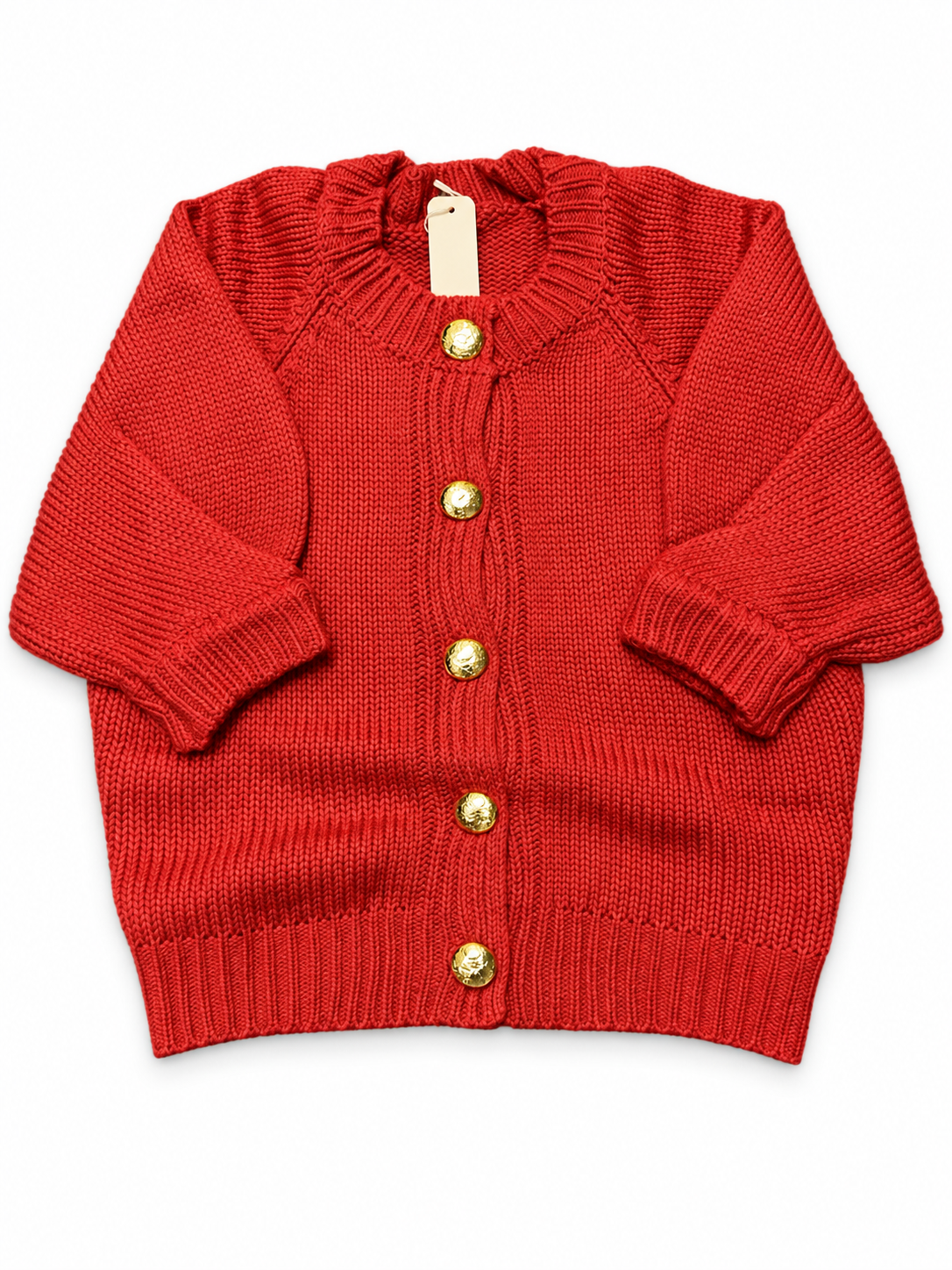Puff Sweater Cardigan with Gold Buttons