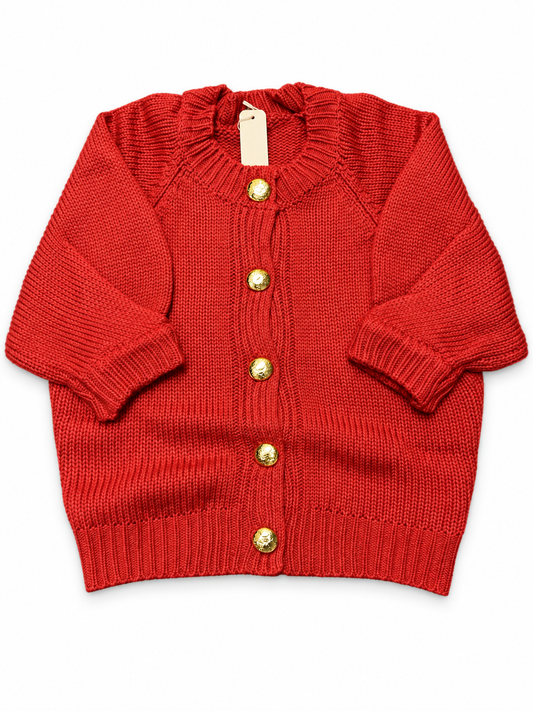 Puff Sweater Cardigan with Gold Buttons