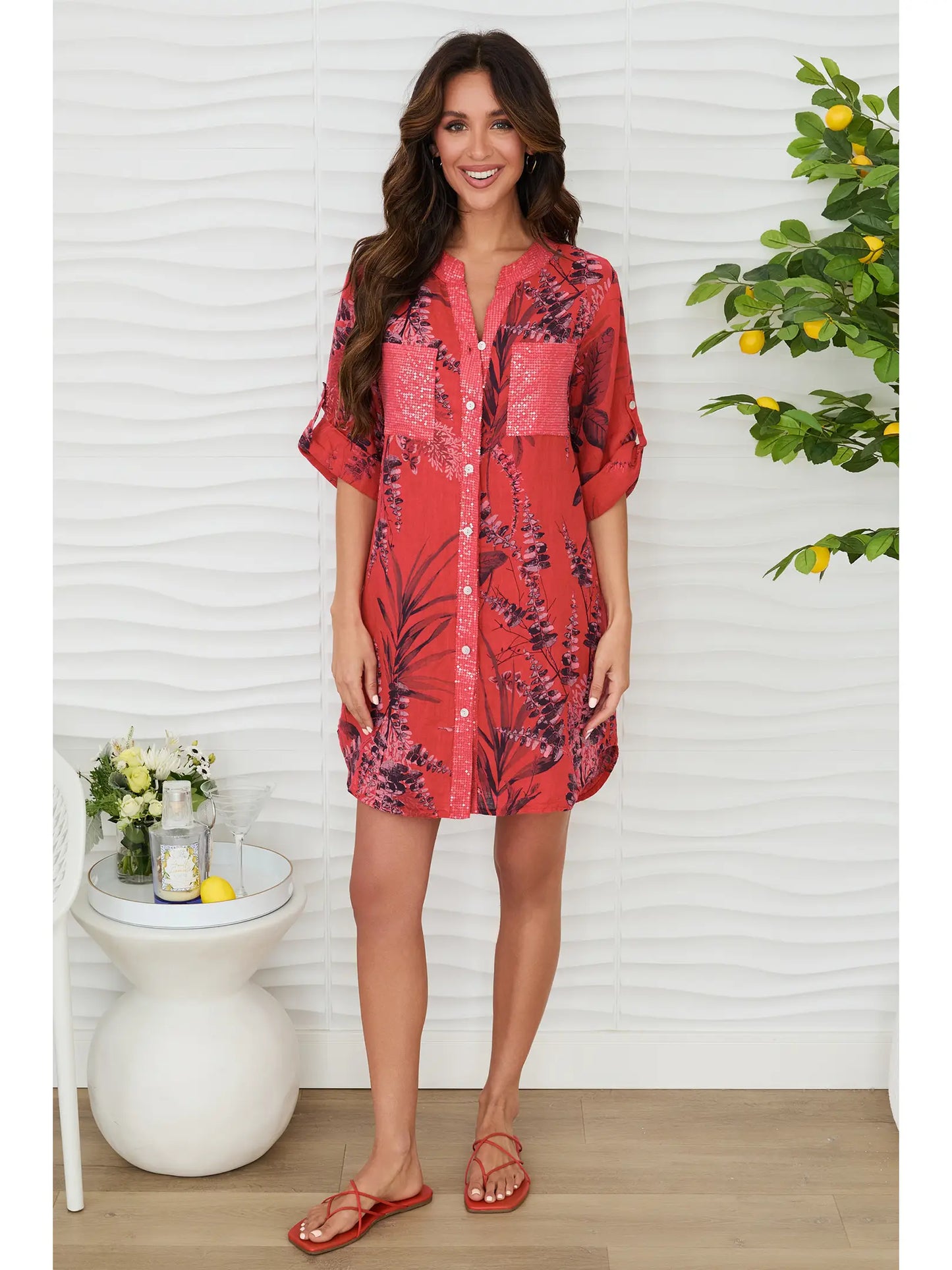 Linen Botanical Print Dress