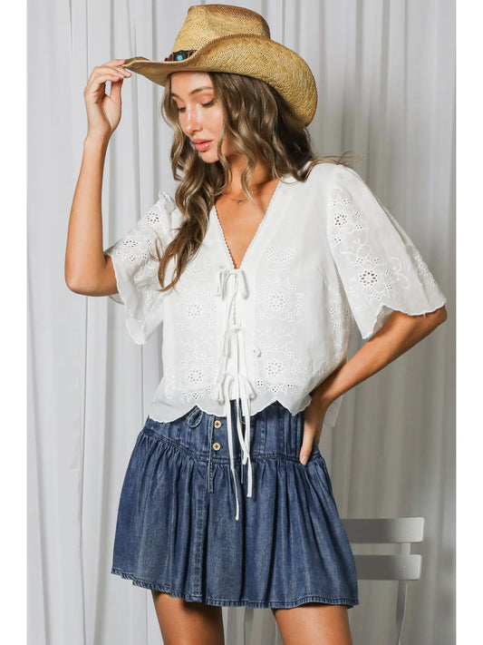 Scalloped Edge Detailing 100%Cotton Eyelet Lace Top