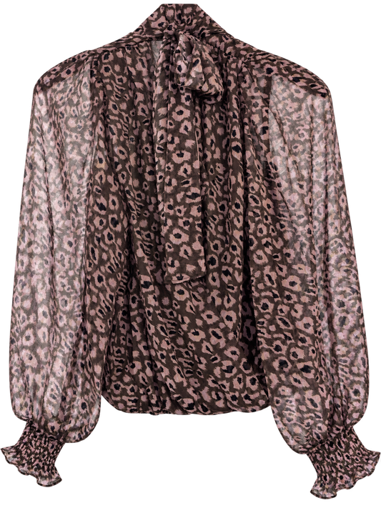 Pink Mosaic Tie Neck Blouse