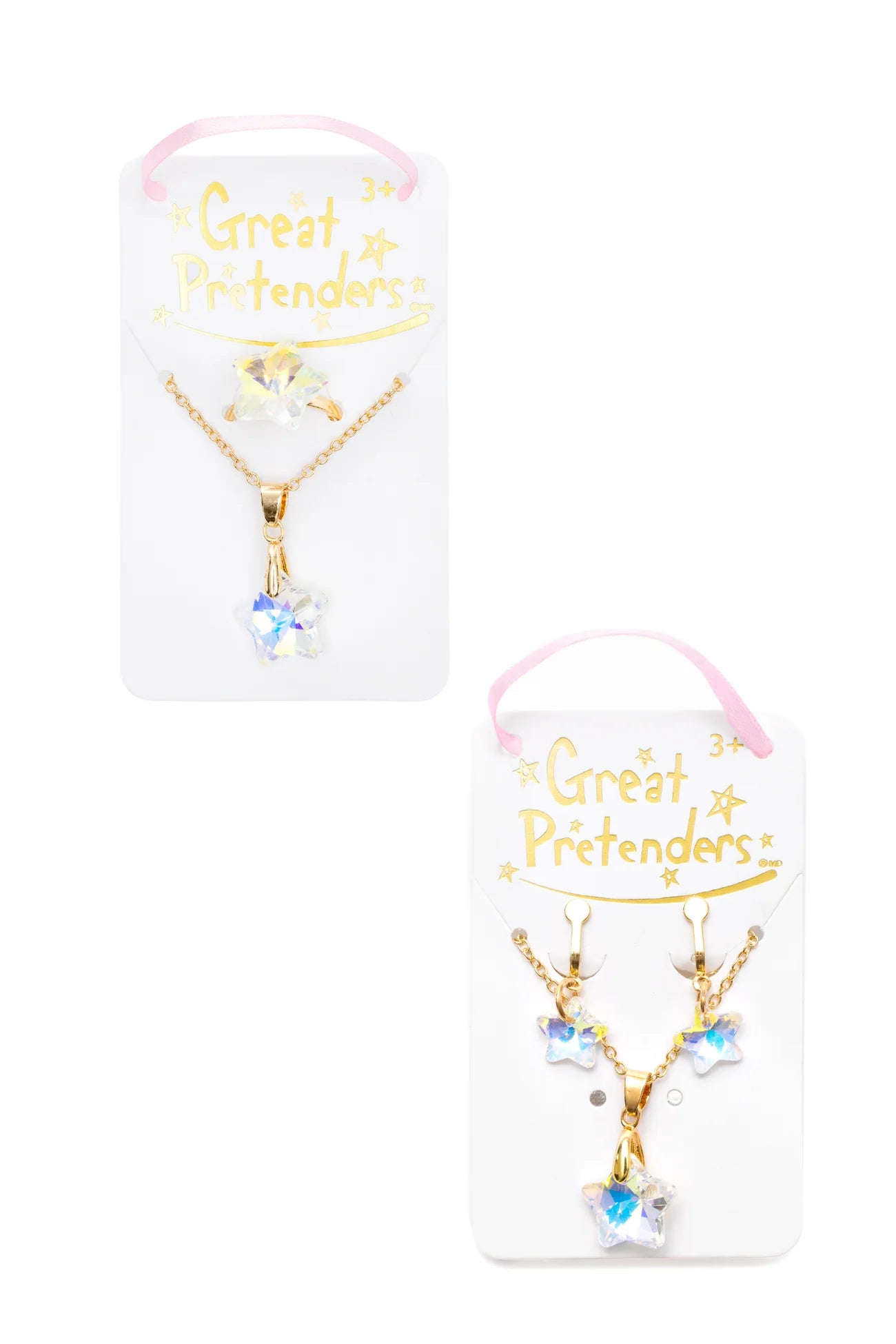 Holographic Star Necklace, Earrings and Ring, 2pcs