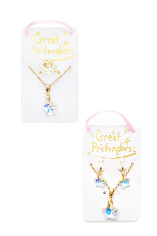 Holographic Star Necklace, Earrings and Ring, 2pcs