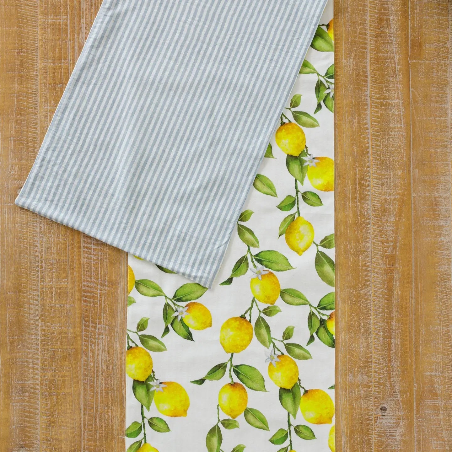 Reversible Table Runner - Lemon Blue Seersucker