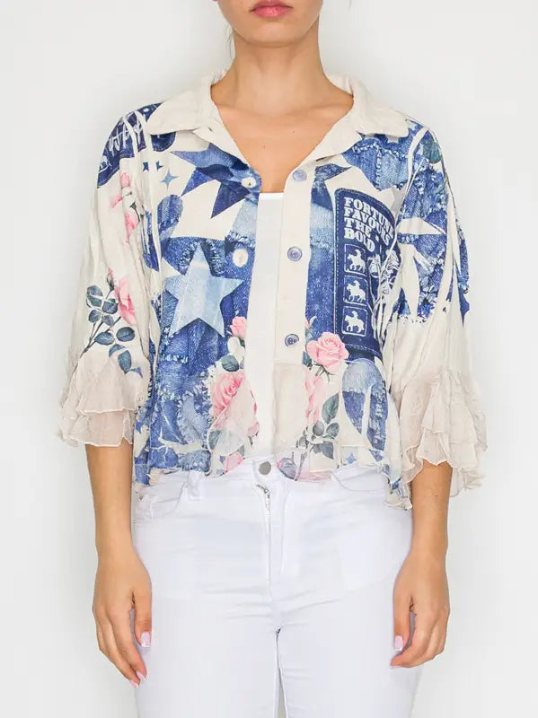 Cropped Jacket with Chiffon Details
