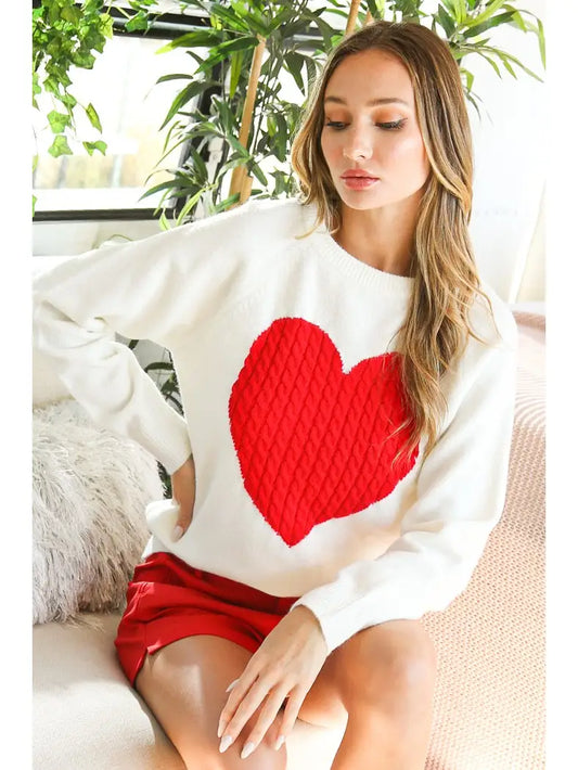 Heart Accent Knitted Sweater Top