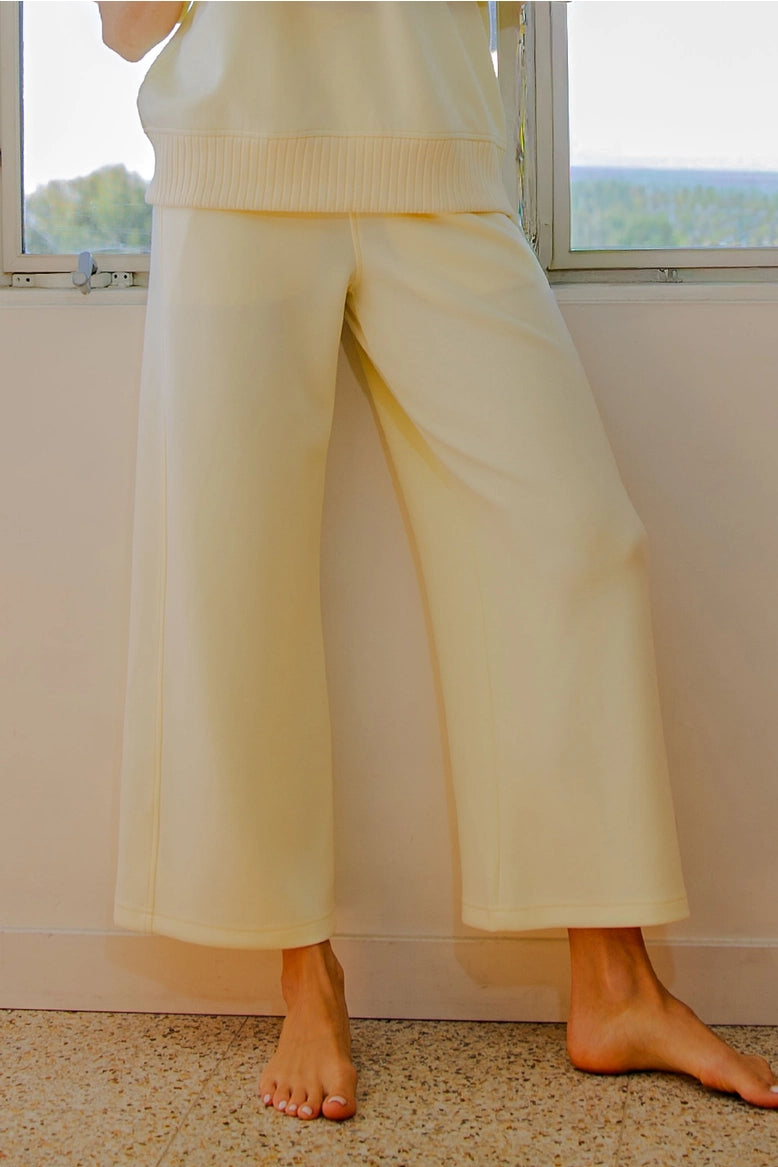 Modal Poly Cropped Wide Pant w Pockets