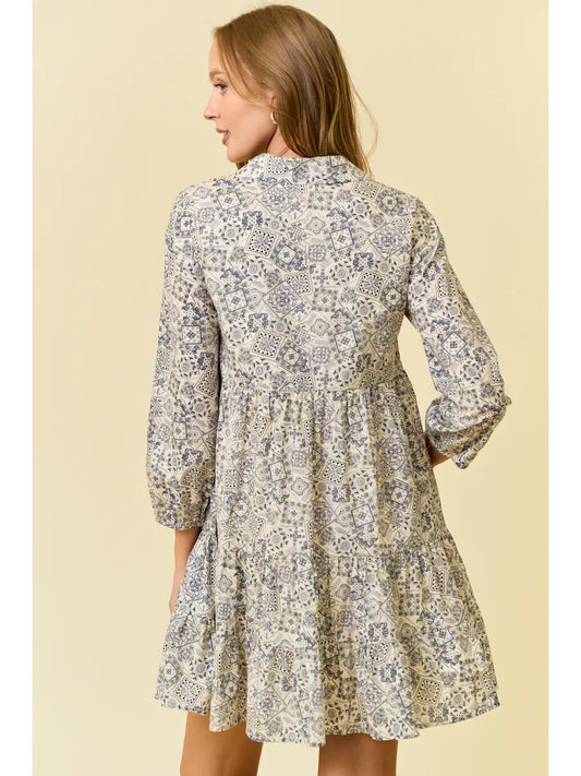 Paisley Print Half Button Down Mini Dress