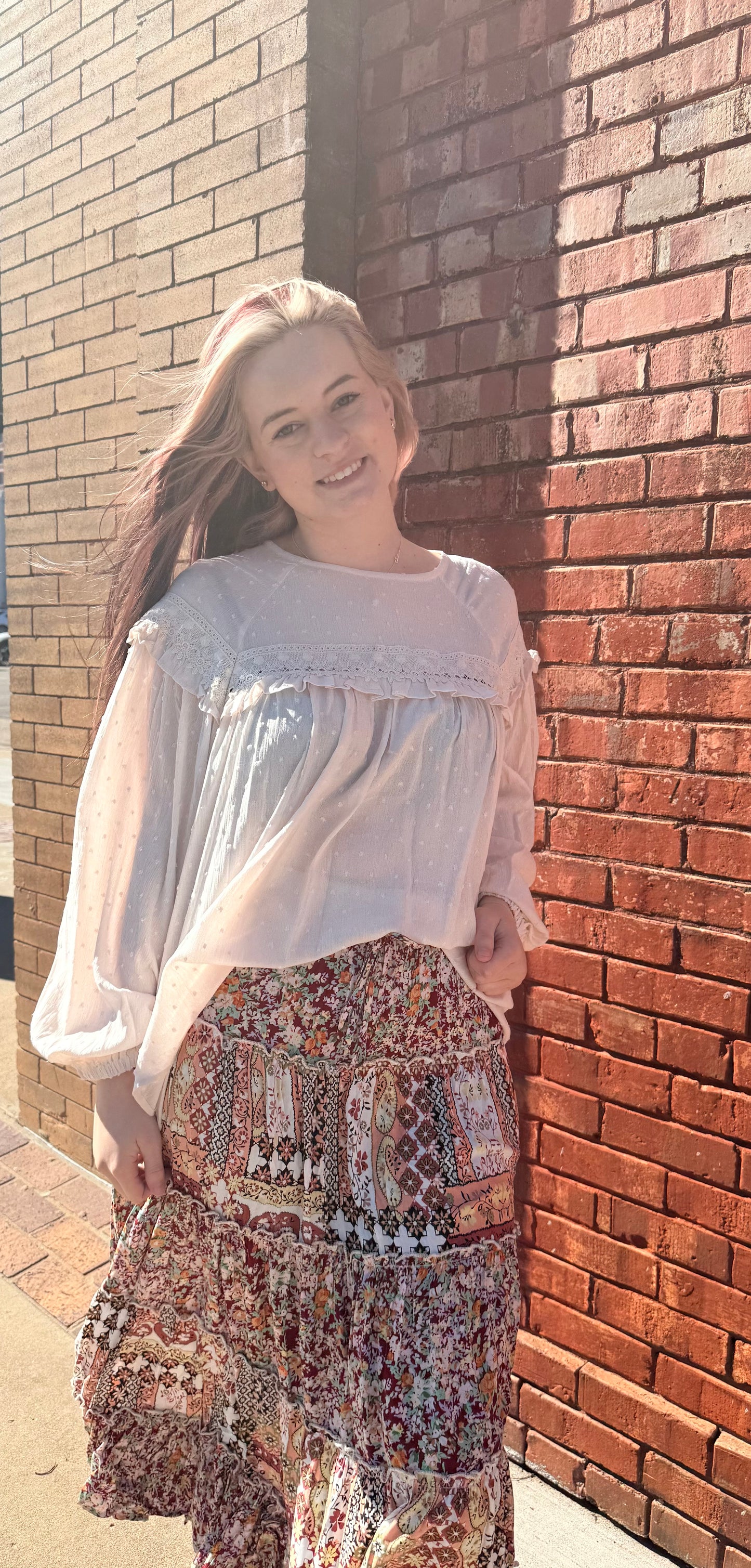 Patchwork Floral Print Bohemian Ruffle Skirt
