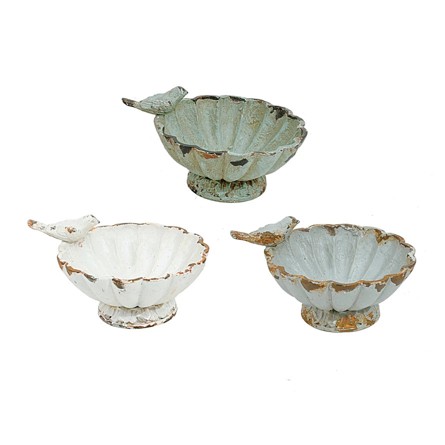 Distressed Pewter Bowl with Bird