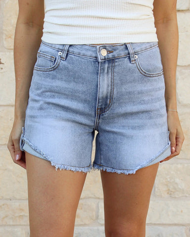 Grace and Lace Drop Hem Denim Shorts