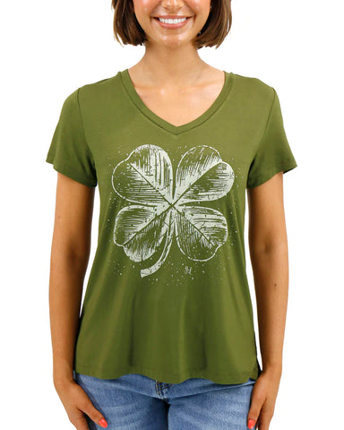 Grace and Lace Favorite Perfect V-Neck Four Leaf Clover