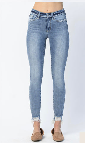 Judy Blue Mid Rise Release Waistband Detail Skinny Curvy