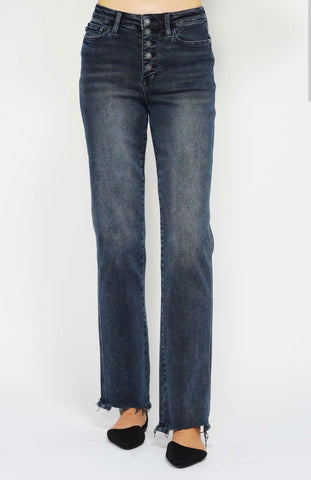 Judy Blue HW Button Fly Hem Destroy Straight Jeans