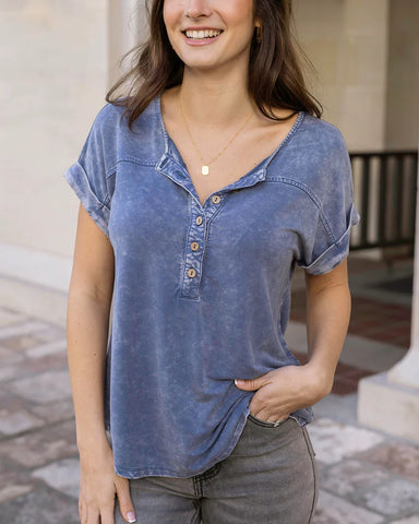 Grace and Lace Henley Mineral Washed Tee