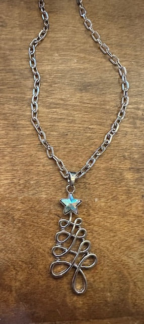 Angelica Christmas Tree Pendant Necklace ( Silver ) 20"