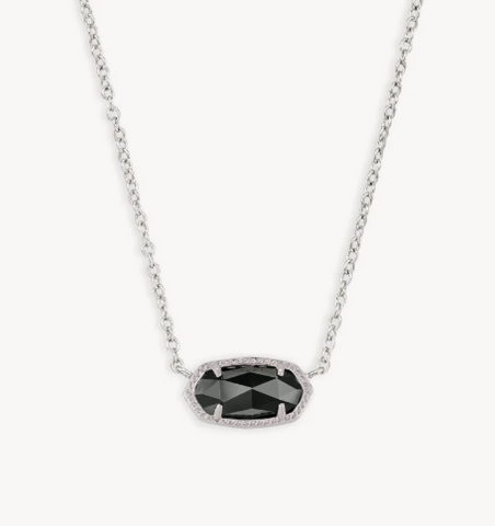 Elisa Silver Pendant Necklace in Black Opaque Glass