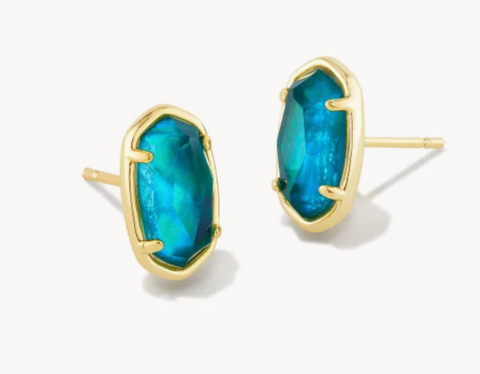 Grayson Gold Stone Stud Earrings in Teal Abalone