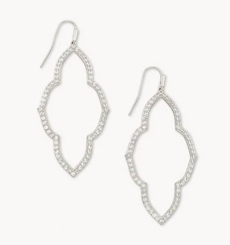 Abbie Silver Open Frame Earrings in White Crystal
