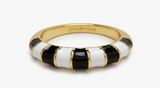 Black & White Striped Enamel Ring ( Sizes ) Gold