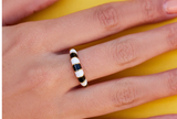 Black & White Striped Enamel Ring ( Sizes ) Gold