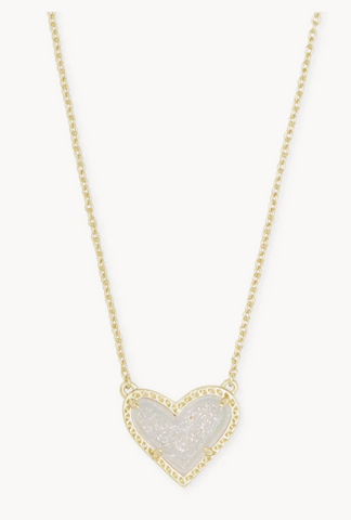 Ari Heart Short Gold Pendant Necklace in Iridescent Drusy