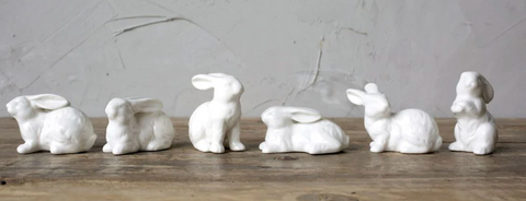 White Ceramic Bunnies Set of Six in Box