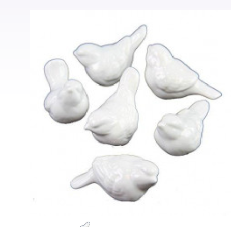 White Ceramic Birds, 2.5"  Set of Six