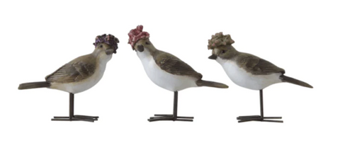 Birds with Flower Hats and Metal Feet ( 3 Colors )