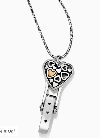 Floating Heart Badge Clip Necklace J45951