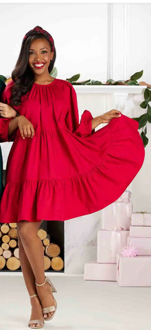Adriana Bow Dress ( Red )