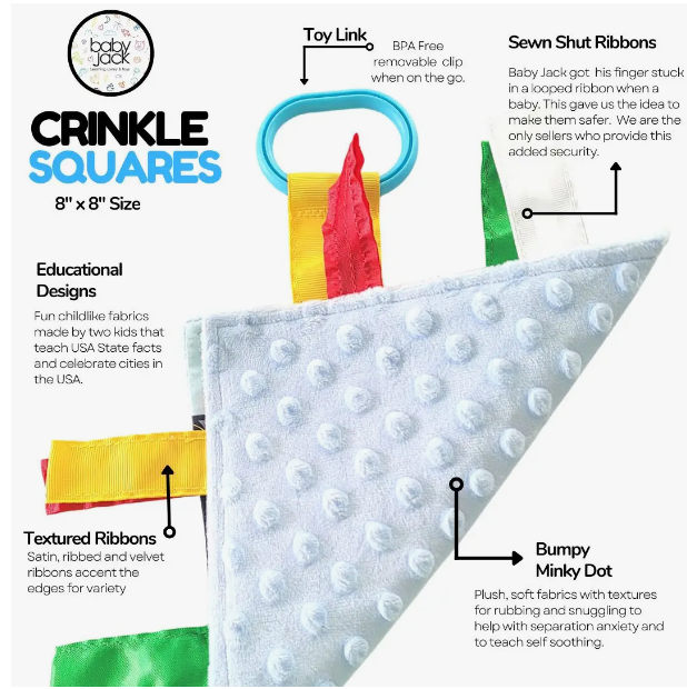 Garden Butterfly Bees Crinkle Tag Square Baby Toy 8"X 8"