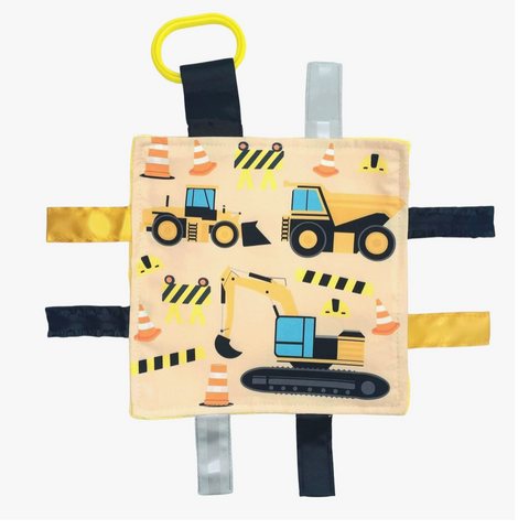Construction Worker and Trucks Crinkle Tag Square 8"X 8"