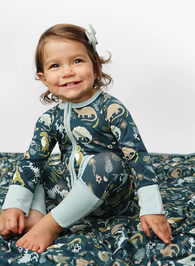 Prehistoric Dinosaur Bamboo Footed Baby Pajamas
