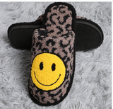 comfy Luxe Leopard Print Smiley Face Slippers