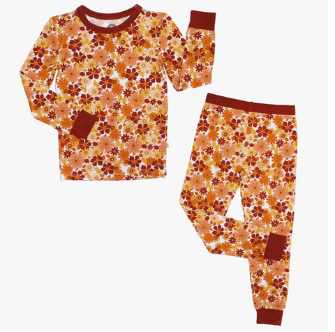Fall Floral Bamboo Long Sleeve Kids Pajama Pants Set