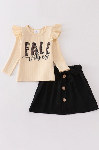 Beige "Fall" Ruffle Girl Skirt Set