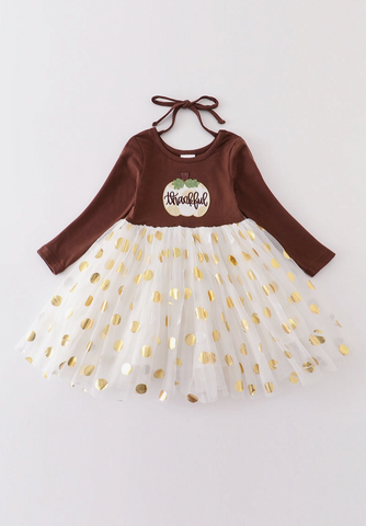 Thanksgiving Pumpkin Applique Girl Tutu Dress