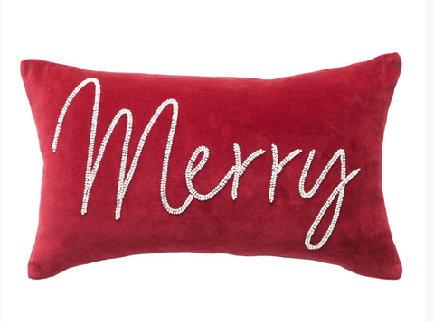 Merry Ruby Velvet Pillow 12" X 20"  (C-23)