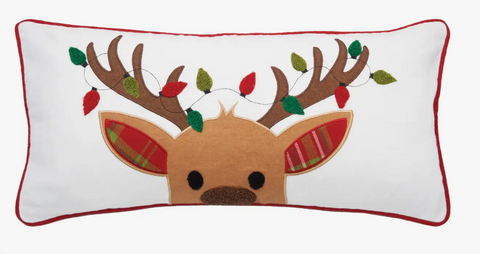 Reindeer Plaid and Lights Christmas Pillow  12" x 24"  (c-23)