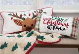 Reindeer Plaid and Lights Christmas Pillow  12" x 24"  (c-23)