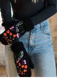 Hand Stitched Floral Knit Mittens  ( W-23 )