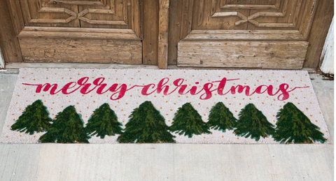 Merry Christmas Royal Fir Coir Doormat White/Red/ Green 56"x18"