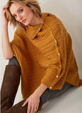 Button Up Rib Poncho (  Assorted Colors )