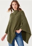 Button Up Rib Poncho (  Assorted Colors )