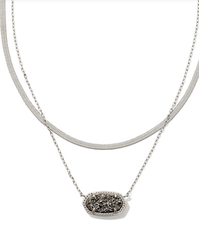 Elisa Herringbone Multi Strand Necklace Silver Drusy